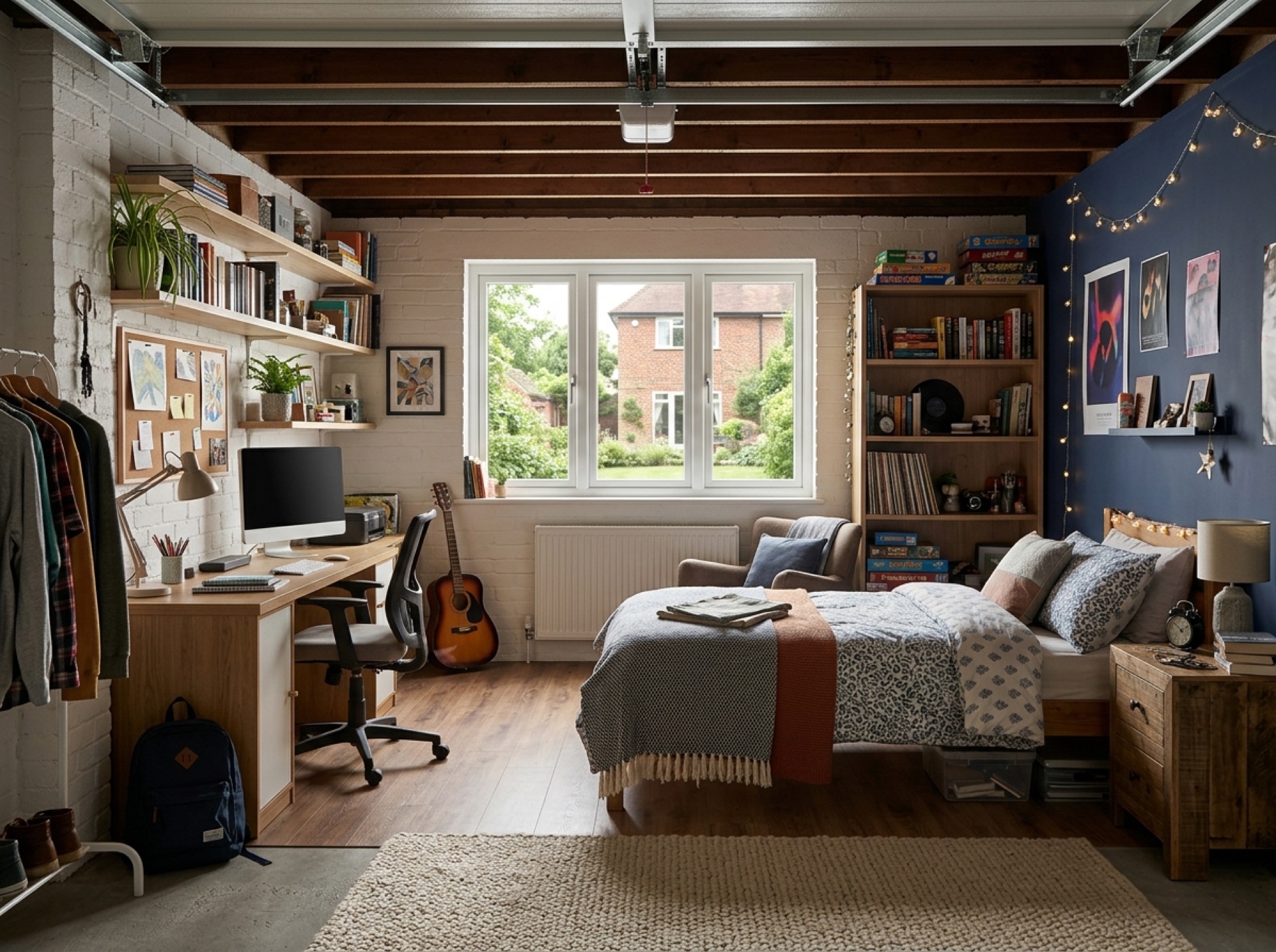 Converted garage used as a teenager's bedroom and study