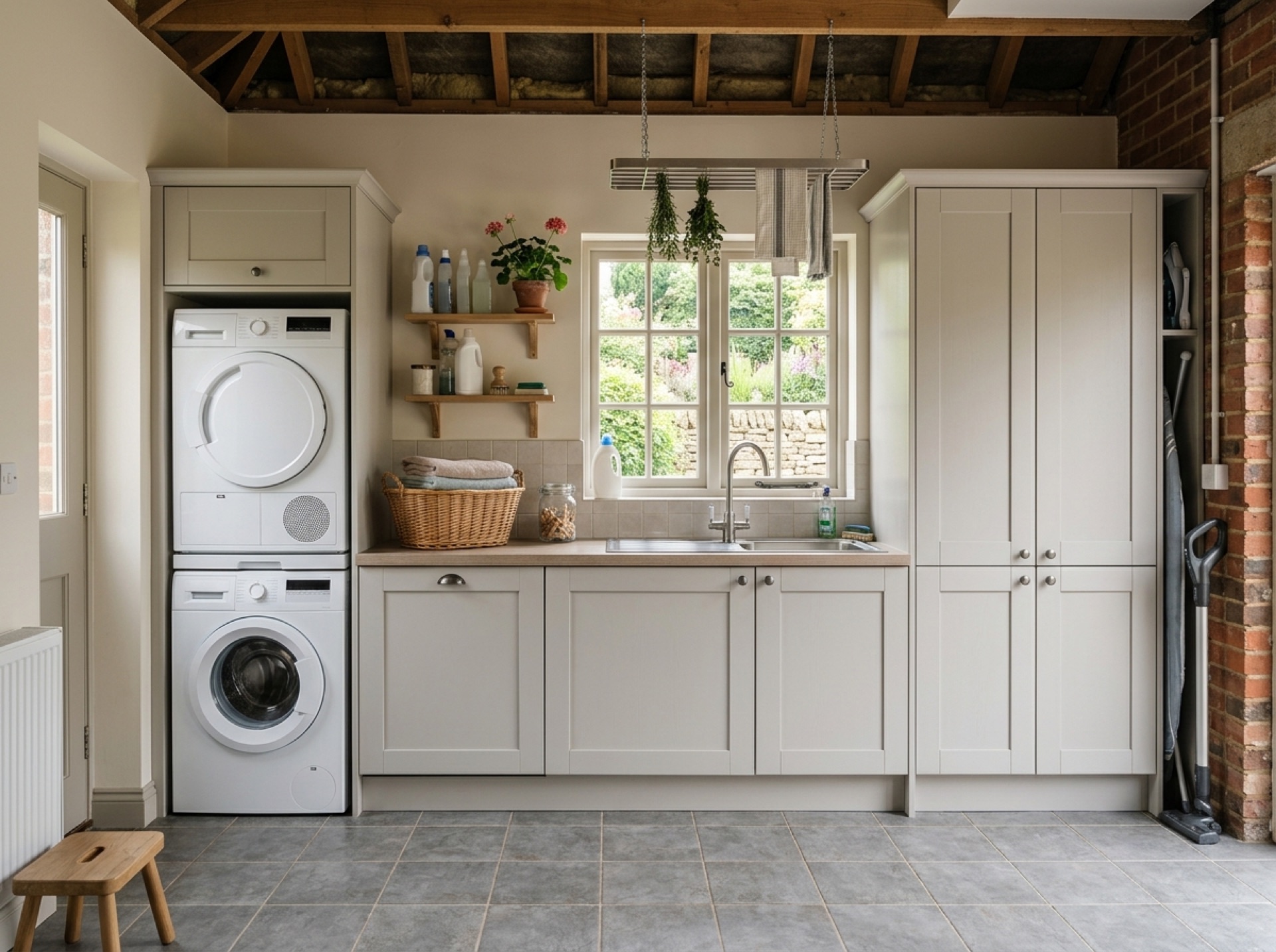 Converted garage used as a laundry and utility room